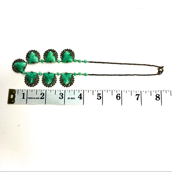 Vintage Necklace Green Czech Glass Faux Jade 1930 - Picture 7 of 11
